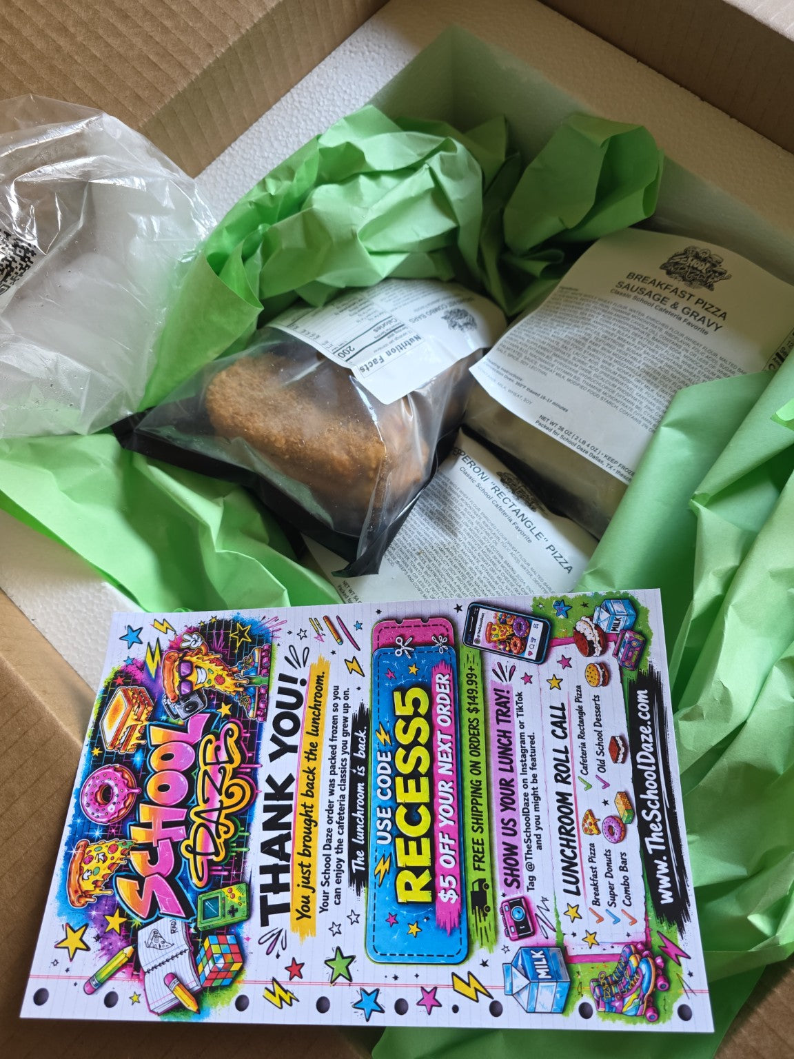 School Daze green packing paper unboxing